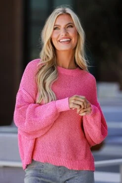 FINAL SALE - Perfect Mix Pink Lightweight Knit Oversized Sweater -Trendy Clothing Store shopdressup pink knit sweater 11