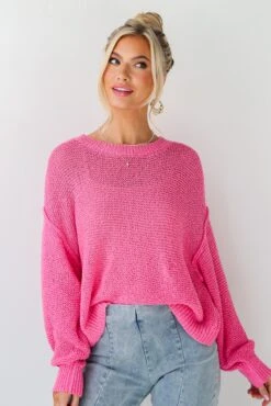 FINAL SALE - Perfect Mix Pink Lightweight Knit Oversized Sweater -Trendy Clothing Store shopdressup pink knit sweater