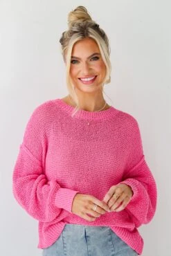 FINAL SALE - Perfect Mix Pink Lightweight Knit Oversized Sweater -Trendy Clothing Store shopdressup pink knit sweater 4