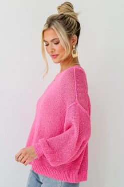 FINAL SALE - Perfect Mix Pink Lightweight Knit Oversized Sweater -Trendy Clothing Store shopdressup pink knit sweater 8