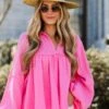FINAL SALE - Abundant Radiance Pink Linen Babydoll Blouse -Trendy Clothing Store shopdressup pink linen babydoll blouse