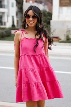 Precious Mindset Magenta Linen Tiered Mini Dress