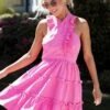Cutest Feeling Pink Halter Ruffle Mini Dress -Trendy Clothing Store shopdressup pink ruffle mini Dress 12