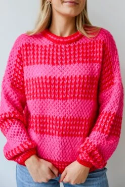 Always In Your Heart Pink Striped Oversized Sweater -Trendy Clothing Store shopdressup pink striped sweater 7