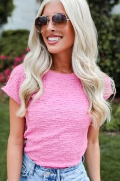 Macie Pink Textured Top - DU DEAL