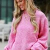 FINAL SALE - Sophia Oversized Sweater - DU DEAL -Trendy Clothing Store shopdressup pink turtleneck sweater