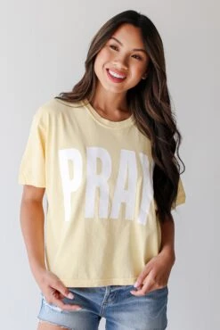 Yellow Pray Cropped Tee -Trendy Clothing Store shopdressup pray tee 2