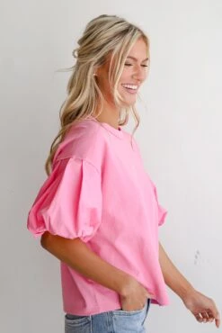 Charmingly Sweet Contrast Puff Sleeve Top -Trendy Clothing Store shopdressup puff sleeve top 16