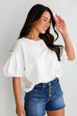Charmingly Sweet Contrast Puff Sleeve Top -Trendy Clothing Store shopdressup puff sleeve top 9