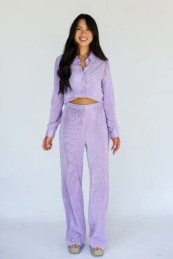 FINAL SALE - Confident Aura Satin Plisse Pants -Trendy Clothing Store shopdressup purple plisse pants 4