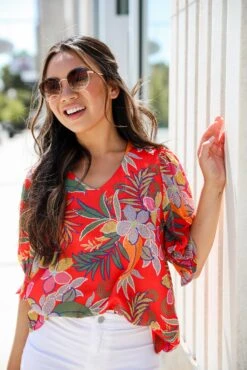 Gorgeous Muse Red Floral Blouse