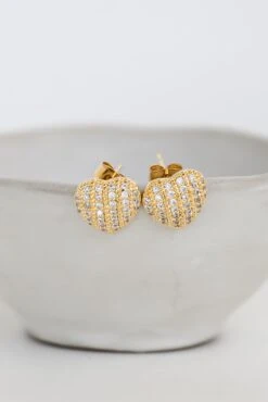 Alexis Gold Rhinestone Heart Stud Earrings