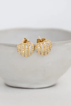 Alexis Gold Rhinestone Heart Stud Earrings -Trendy Clothing Store shopdressup rhinestone heart earrings