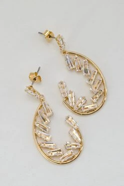 Wren Gold Rhinestone Oval Earrings