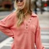Alice Collared Henley Knit Top - DOORBUSTER -Trendy Clothing Store shopdressup ribbed henley top 2