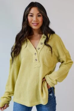 Alice Collared Henley Knit Top - DOORBUSTER -Trendy Clothing Store shopdressup ribbed henley top 21