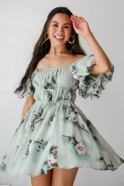 Exceptional Grace Sage Floral Mini Dress -Trendy Clothing Store shopdressup sage floral mini dress 3