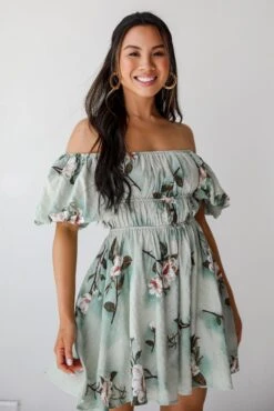 Exceptional Grace Sage Floral Mini Dress -Trendy Clothing Store shopdressup sage floral mini dress 4