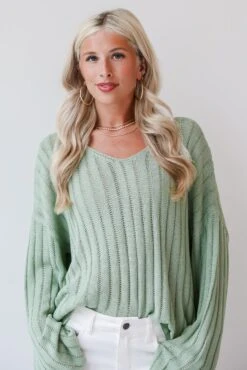 Casual Essence Sage Lightweight Knit Top -Trendy Clothing Store shopdressup sage knit top 7