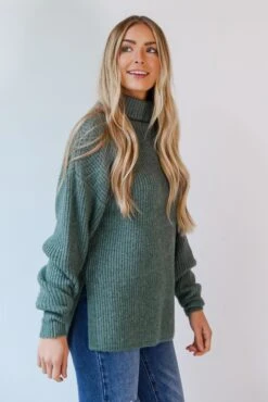 FINAL SALE - Stay Right There Sage Turtleneck Oversized Sweater -Trendy Clothing Store shopdressup sage turtle neck sweater 6