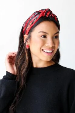 Red + Black Sequin Knotted Headband -Trendy Clothing Store shopdressup sequin knotted headband 3 68cbe535 068c 40e9 9fac 9dbfc75ef785
