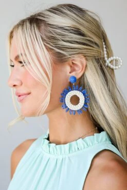 Hanna Blue Straw Statement Earrings -Trendy Clothing Store shopdressup straw statement earrings 7