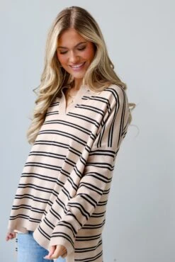 FINAL SALE - Cuddly Couture Taupe Striped Collared Knit Top -Trendy Clothing Store shopdressup striped collared top 6 43f7c03a 4fec 4611 a88d 21ff5ed920f5