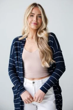 FINAL SALE - Piper Striped Longline Lightweight Knit Cardigan -Trendy Clothing Store shopdressup striped knit cardigan 13 78692582 dc2f 4c06 a348 c046227f7efd