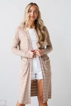 FINAL SALE - Piper Striped Longline Lightweight Knit Cardigan -Trendy Clothing Store shopdressup striped knit cardigan 4 80f72fff 792b 4421 8242 d55fc8f59aca