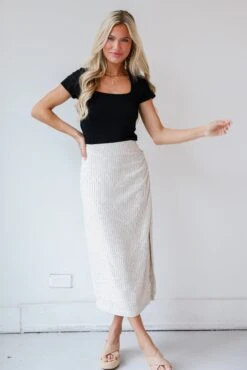 Set For Compliments Linen Striped Midi Skirt -Trendy Clothing Store shopdressup striped midi skirt 5