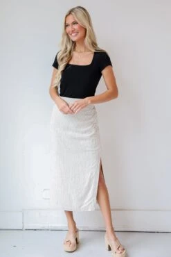 Set For Compliments Linen Striped Midi Skirt -Trendy Clothing Store shopdressup striped midi skirt d62f2008 4867 4e83 912c c061ea2ac948
