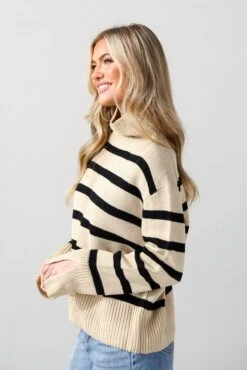 Signature Stunner Taupe Striped Turtleneck Sweater -Trendy Clothing Store shopdressup striped turtleneck sweater 8