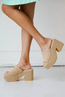 What A View Tan Platform Slide Heels -Trendy Clothing Store shopdressup tan platform heels 3
