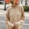 FINAL SALE - Winter Wishes Mocha Oversized Sweater -Trendy Clothing Store shopdressup tan turtle neck sweater