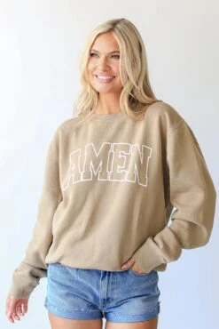 Tan Amen Sweatshirt -Trendy Clothing Store shopdressup taupe amen pullover 3