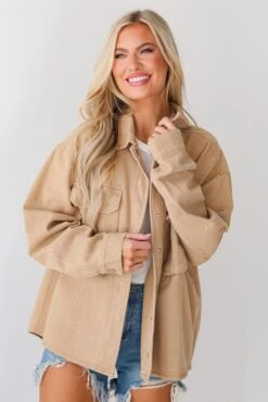 FINAL SALE - Cooler Than You Taupe Denim Jacket -Trendy Clothing Store shopdressup taupe jacket 4 d3ade3b3 6897 493e 88f5 9dd4f475fcc1