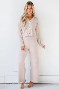 FINAL SALE - Weekends At Home Taupe Fuzzy Knit Sweater Cardigan -Trendy Clothing Store shopdressup taupe lounge pants 5 8148596f d24e 447a 8be5 4fcfce288896