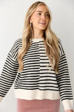 FINAL SALE - Warmest Intentions Cream Striped Sweater -Trendy Clothing Store shopdressup taupe striped sweater 5