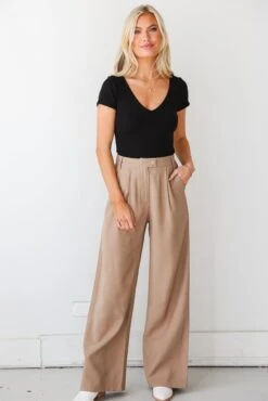 FINAL SALE - Effortlessly Posh Taupe Trouser Pants -Trendy Clothing Store shopdressup taupe trouser pants 5