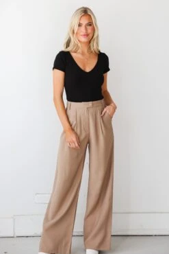 FINAL SALE - Effortlessly Posh Taupe Trouser Pants -Trendy Clothing Store shopdressup taupe trouser pants 6