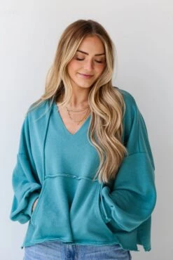 FINAL SALE - Effortless Mentality Jade Hoodie -Trendy Clothing Store shopdressup teal hooded pullover 5