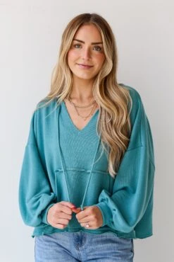 FINAL SALE - Effortless Mentality Jade Hoodie -Trendy Clothing Store shopdressup teal hooded pullover 7