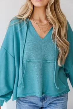 FINAL SALE - Effortless Mentality Jade Hoodie -Trendy Clothing Store shopdressup teal hooded pullover 8