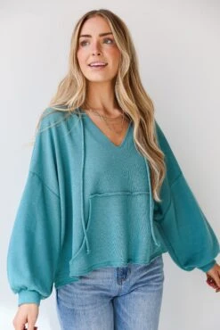 FINAL SALE - Effortless Mentality Jade Hoodie -Trendy Clothing Store shopdressup teal hooded pullover 9