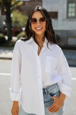 Elevated Sensibility White Button-Up Blouse