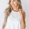 The Everyday Corded Round Neck Tank -Trendy Clothing Store shopdressup white corded tank 3