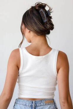 Cass Everyday Off White Cropped Tank - DU DEAL -Trendy Clothing Store shopdressup white cropped tank 5