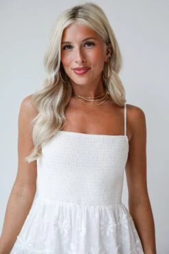 Airy Romance White Floral Embroidered Mini Dress -Trendy Clothing Store shopdressup white embroidered mini dress 4