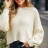 Avery Ivory Oversized Sweater - DOORBUSTER -Trendy Clothing Store shopdressup white knit sweater 2