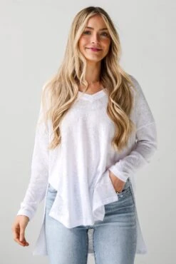 FINAL SALE - Haley White Long Sleeve Knit Top - DU DEAL -Trendy Clothing Store shopdressup white longsleeve top 5